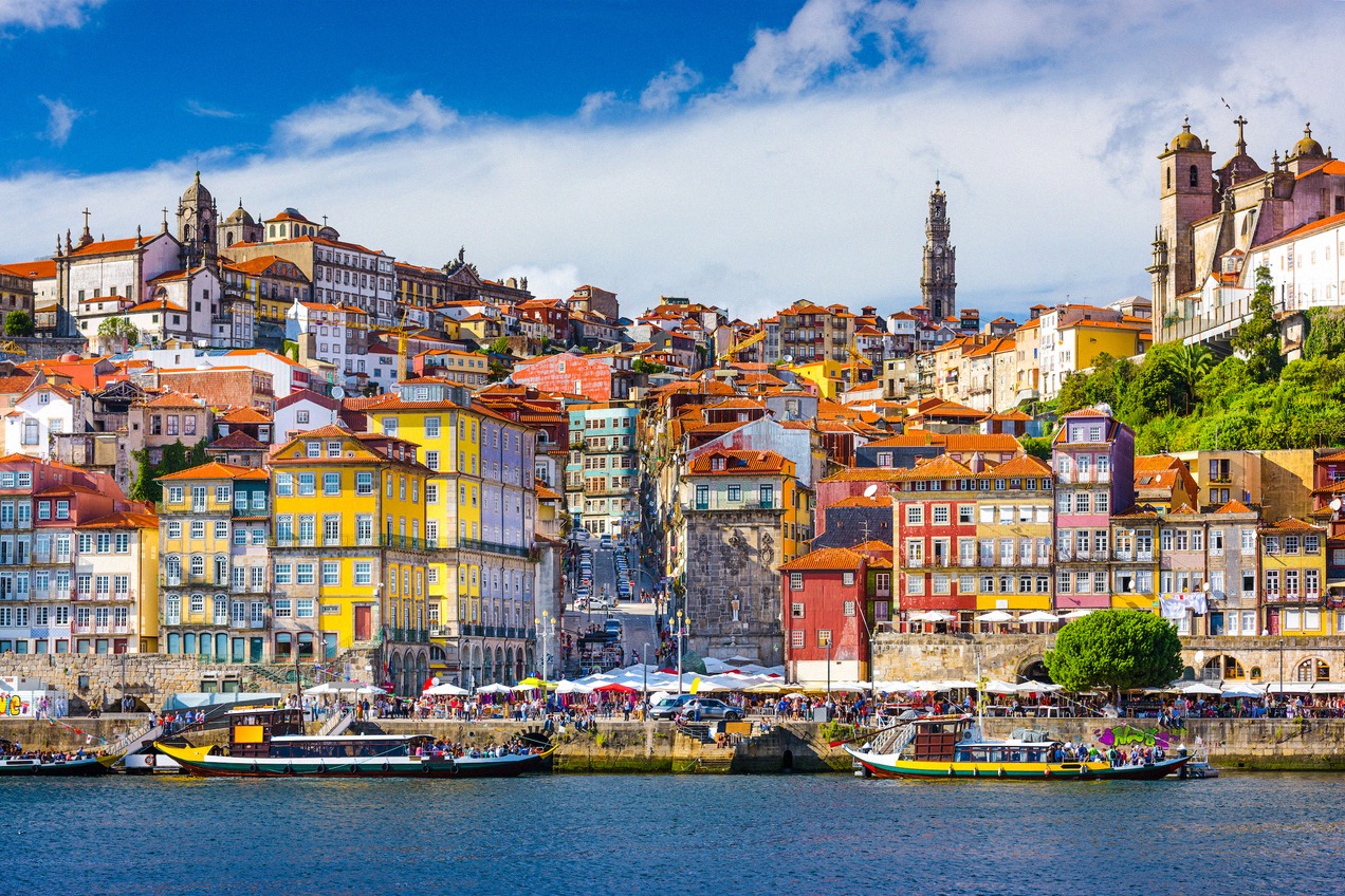 Colourful Ribeira district on the Douro riverfront in Porto